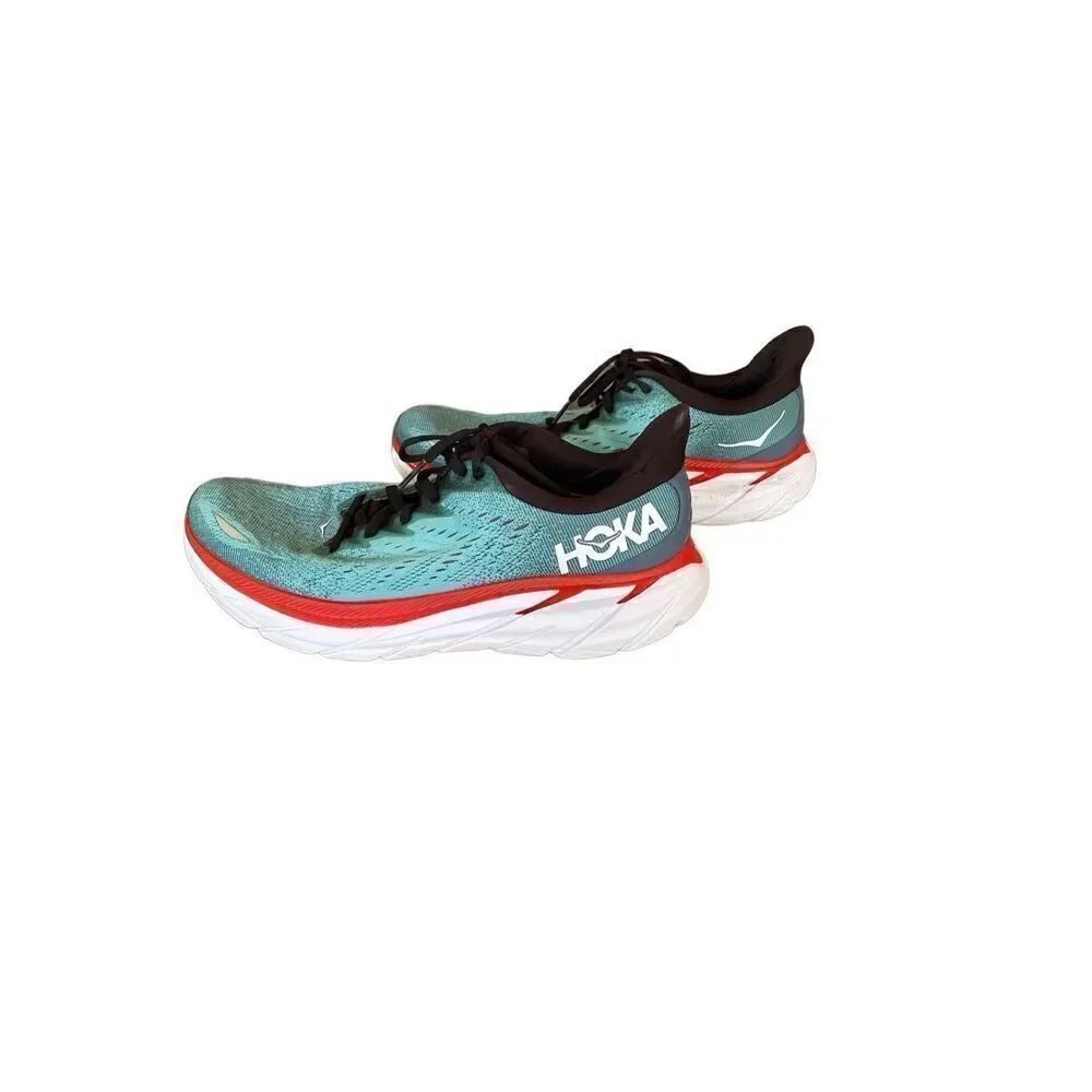 HOKA One One Men's Teal Lace Up Round Toe Clifton 8 Running Shoes Size 9.5D